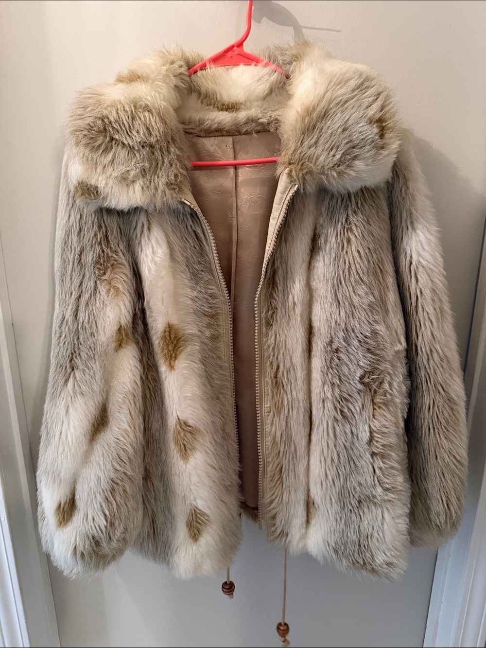 Vintage Teddy Jacket in Cream with Brown Accents